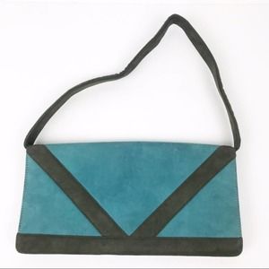 Keri Kropp Teal & Olive Slim Shoulder Bag Purse